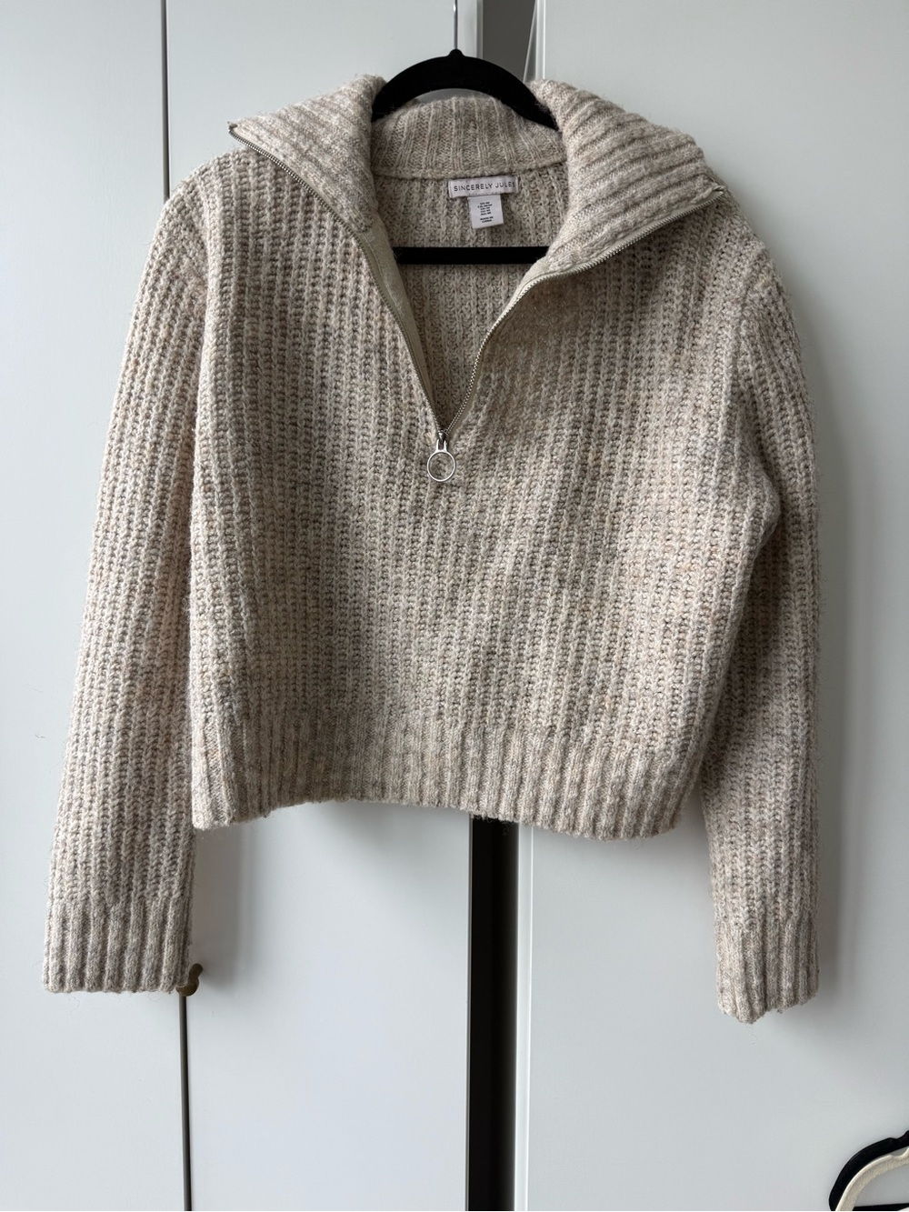 Sincerely Jules Cream Textured Half-Zip Turtleneck Sweater